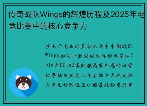 传奇战队Wings的辉煌历程及2025年电竞比赛中的核心竞争力